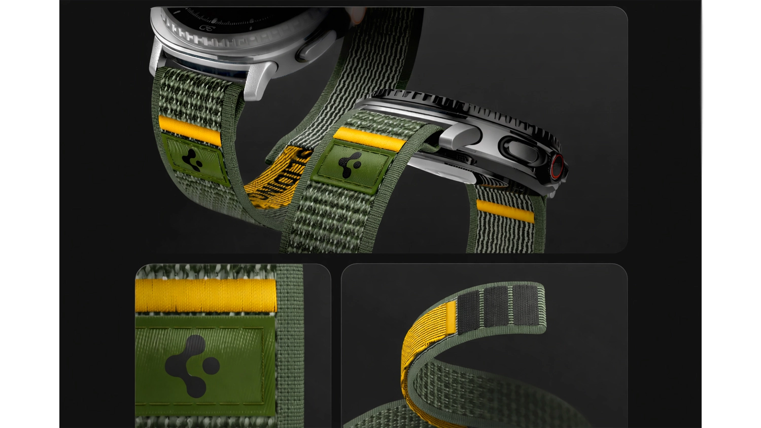 Ukázka několika částí řemínku Spigen Athlex Air Band Active gray