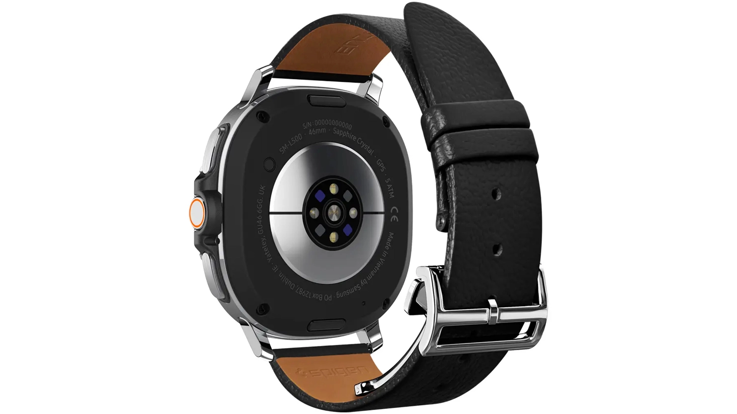 Pohled zezadu na hodinky na řem&iacute;nek Spigen Enzo Band Black Samsung Galaxy Watch 8 46/44/40mm