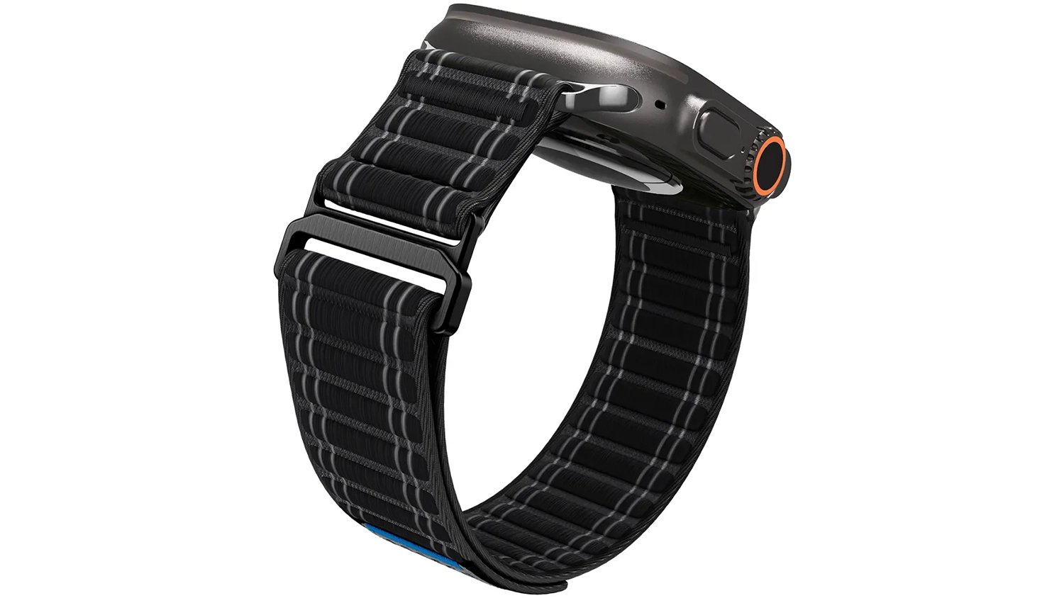 Pohled na řem&iacute;nek Spigen Fabric Band připojen&yacute; na hodink&aacute;ch