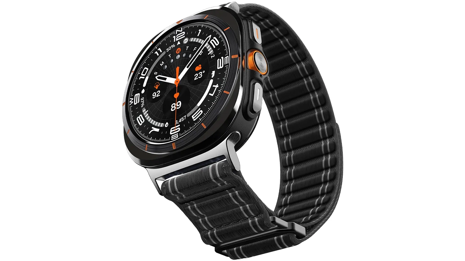 Řem&iacute;nek na hodinky Spigen Fabric Band Black Samsung Galaxy Watch Ultra nasazen&yacute; na hodink&aacute;ch