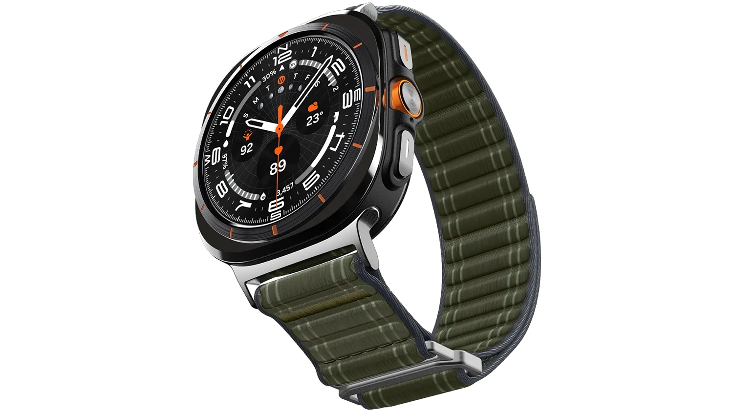 Řem&iacute;nek na hodinky Spigen Fabric Band Green Samsung Galaxy Watch Ultra nasazen&yacute; na hodink&aacute;ch
