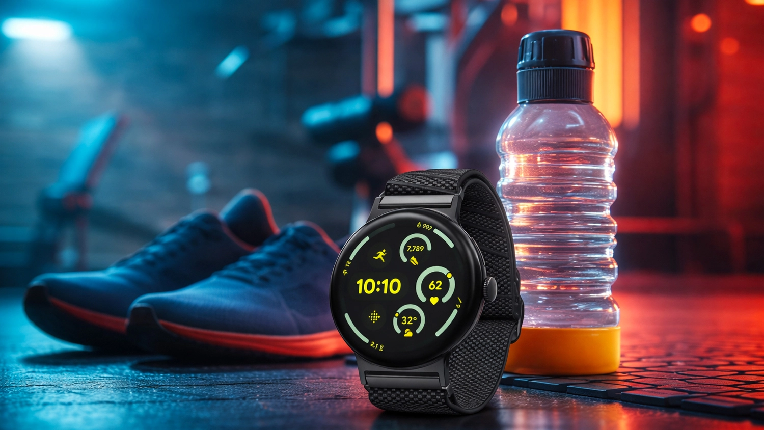 Google Pixel Watch s řemínkem Spigen Lite Fit X Band Black v posilovně