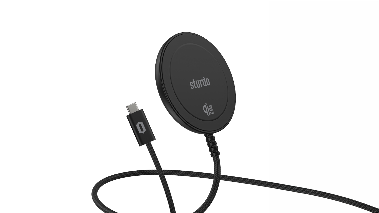 Bezdrôtová nabíjačka STURDO Qi2 25 W, 1,5 m, USB-C, čierna