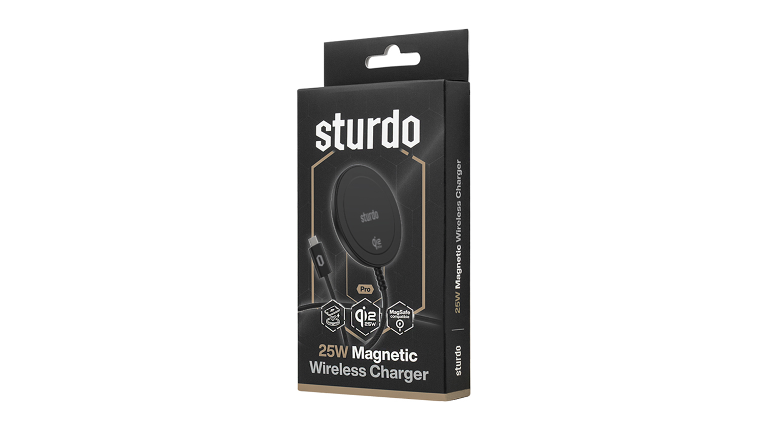 Balenie bezdrôtovej nabíjačky STURDO Qi2 25 W, 1,5 m, USB-C