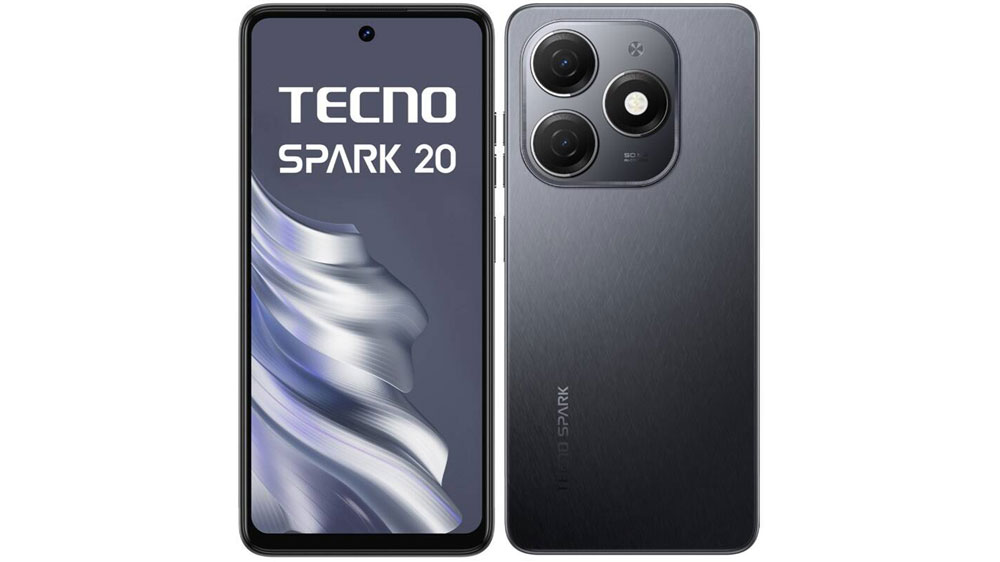 Předn&iacute; a zadn&iacute; strana mobiln&iacute;ho telefonu TECNO Spark 20 8/256GB Gravity Black_01