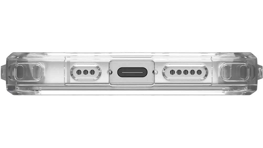 Detail výřezů zadního krytu UAG Plyo Magsafe iPhone 16e Ice/White_03