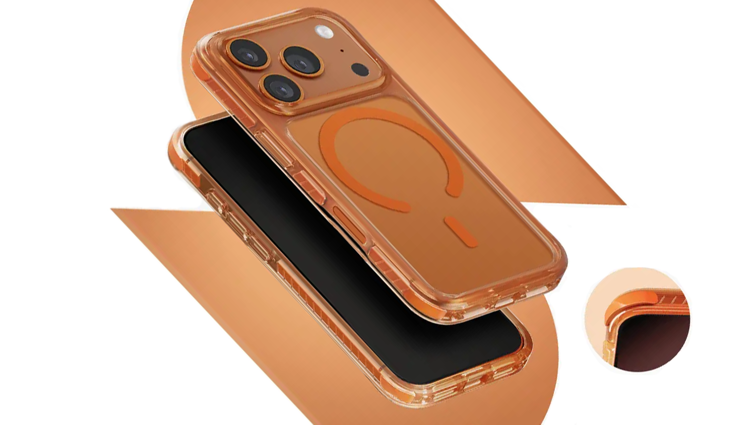 Kryt na mobil Uniq Combat iPhone 17 Pro Volt orange detail tř&iacute;vrst&eacute; ochrany