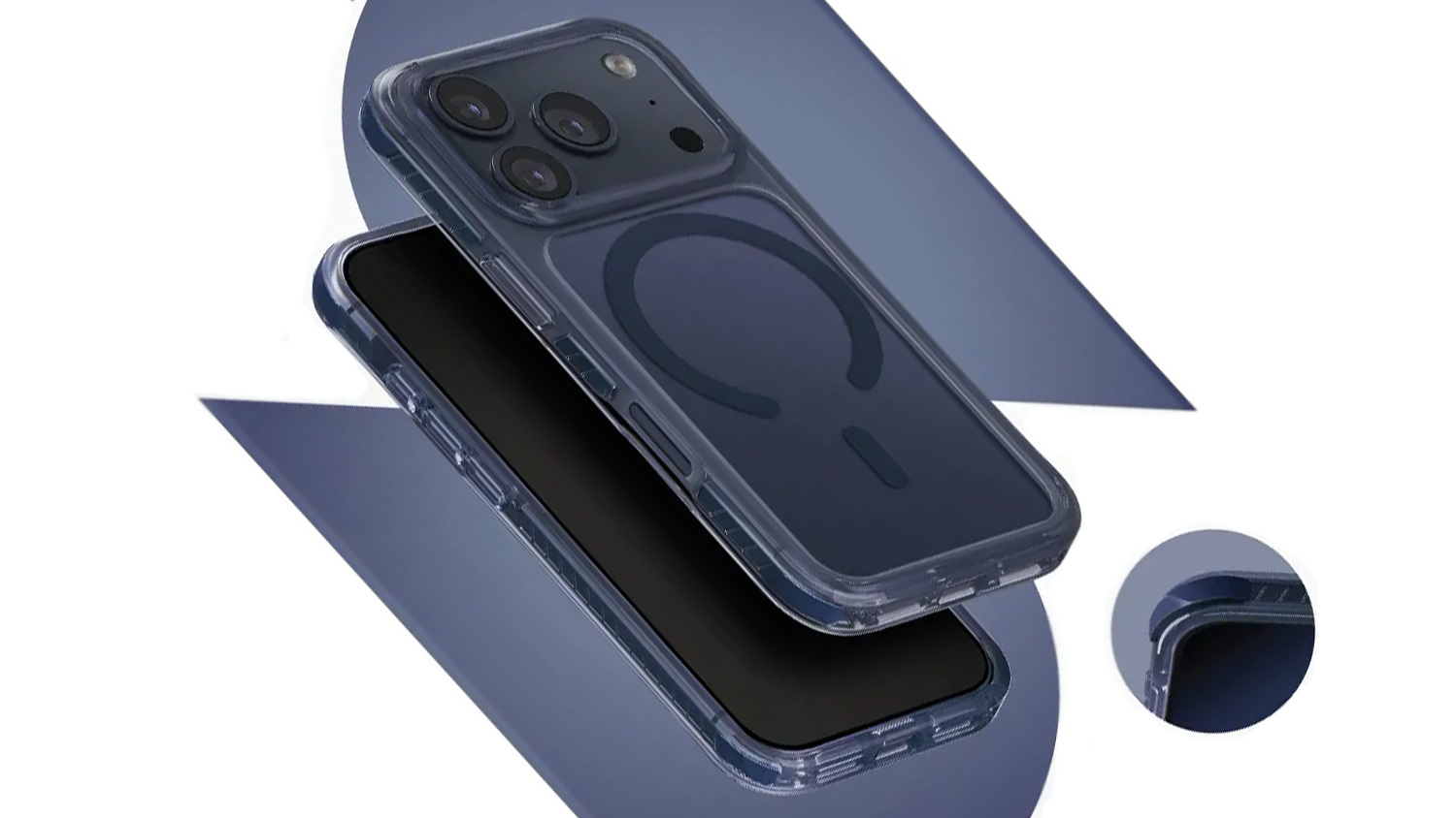 Kryt na mobil Uniq Combat iPhone 17 Pro Navy blue detail tř&iacute;vrst&eacute; ochrany