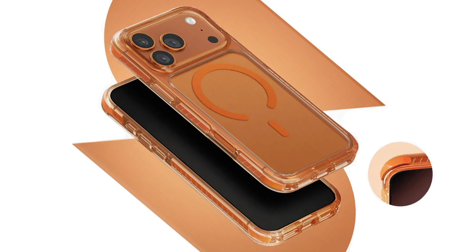 Kryt na mobil Uniq Combat iPhone 17 Pro Max Volt orange detail tř&iacute;vrst&eacute; ochrany