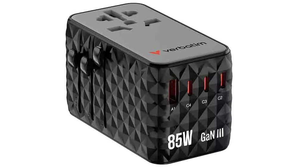 Cestovní adaptér Verbatim GaN III 85W 4×USB-C+USB-A_01