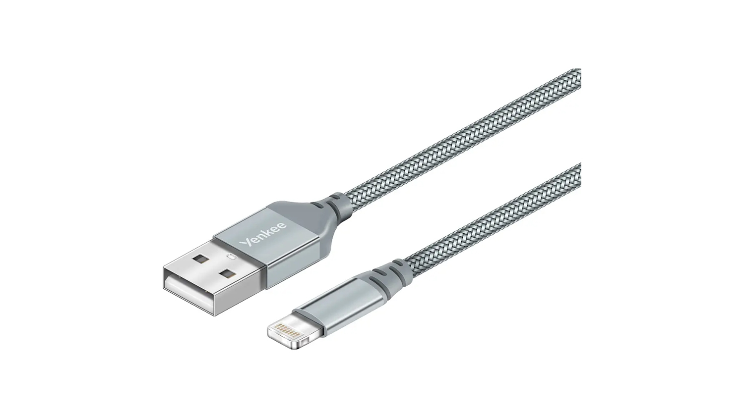 Lightning kabel Yenkee YCU 611 SR silver na bielom pozad&iacute; zobrazuj&uacute;ci celkov&yacute; dizajn