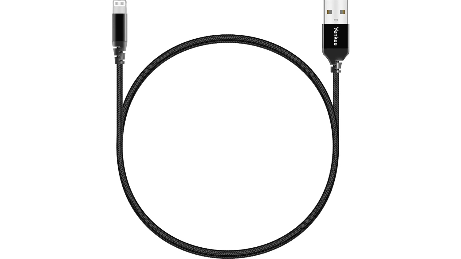 Lightning k&aacute;bel Yenkee YCU 612 black detailne zachyt&aacute;vaj&uacute;ci odoln&uacute; kon&scaron;trukciu s textiln&yacute;m opleten&iacute;m a kovov&yacute; konektor