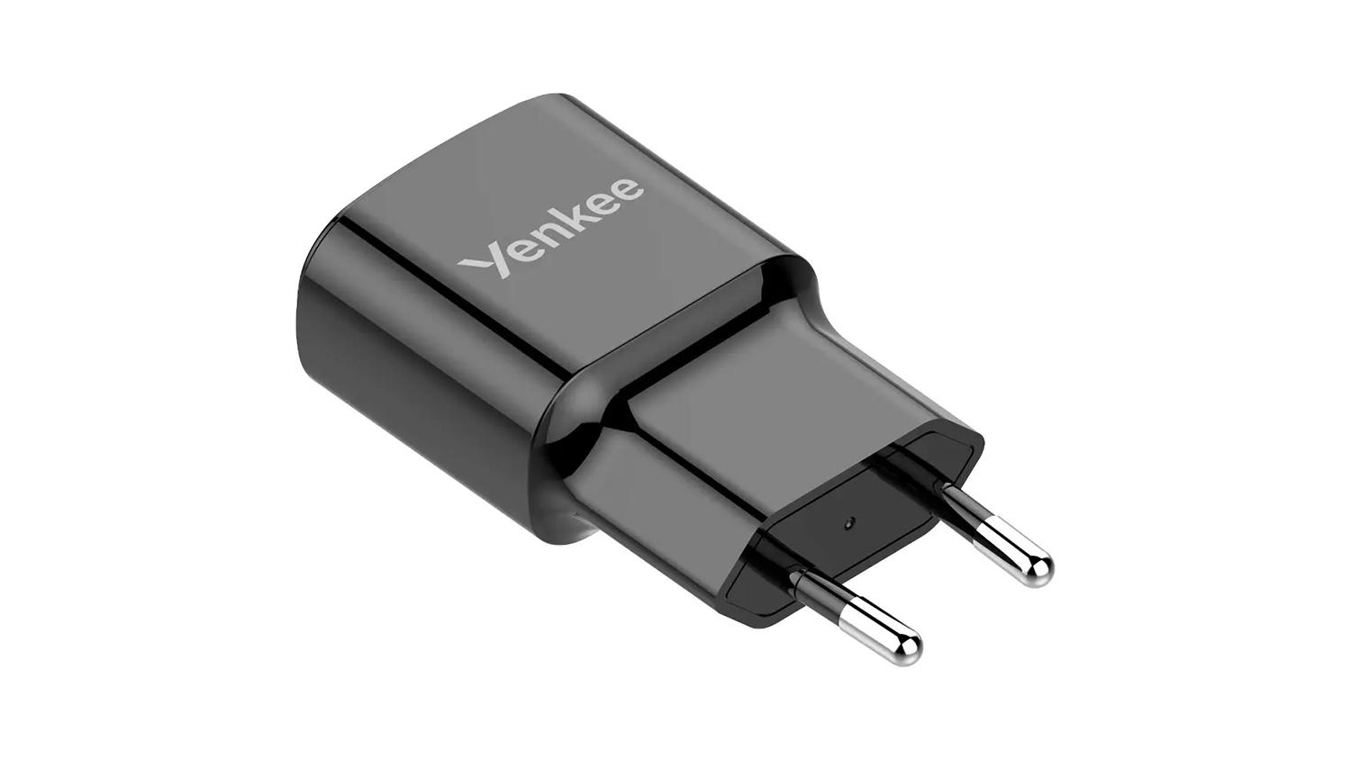 USB-C nabíjačka Yenkee YAC 2033BK čierna na bielom pozadí zobrazujúca kompaktný design a skladaciu zástrčku