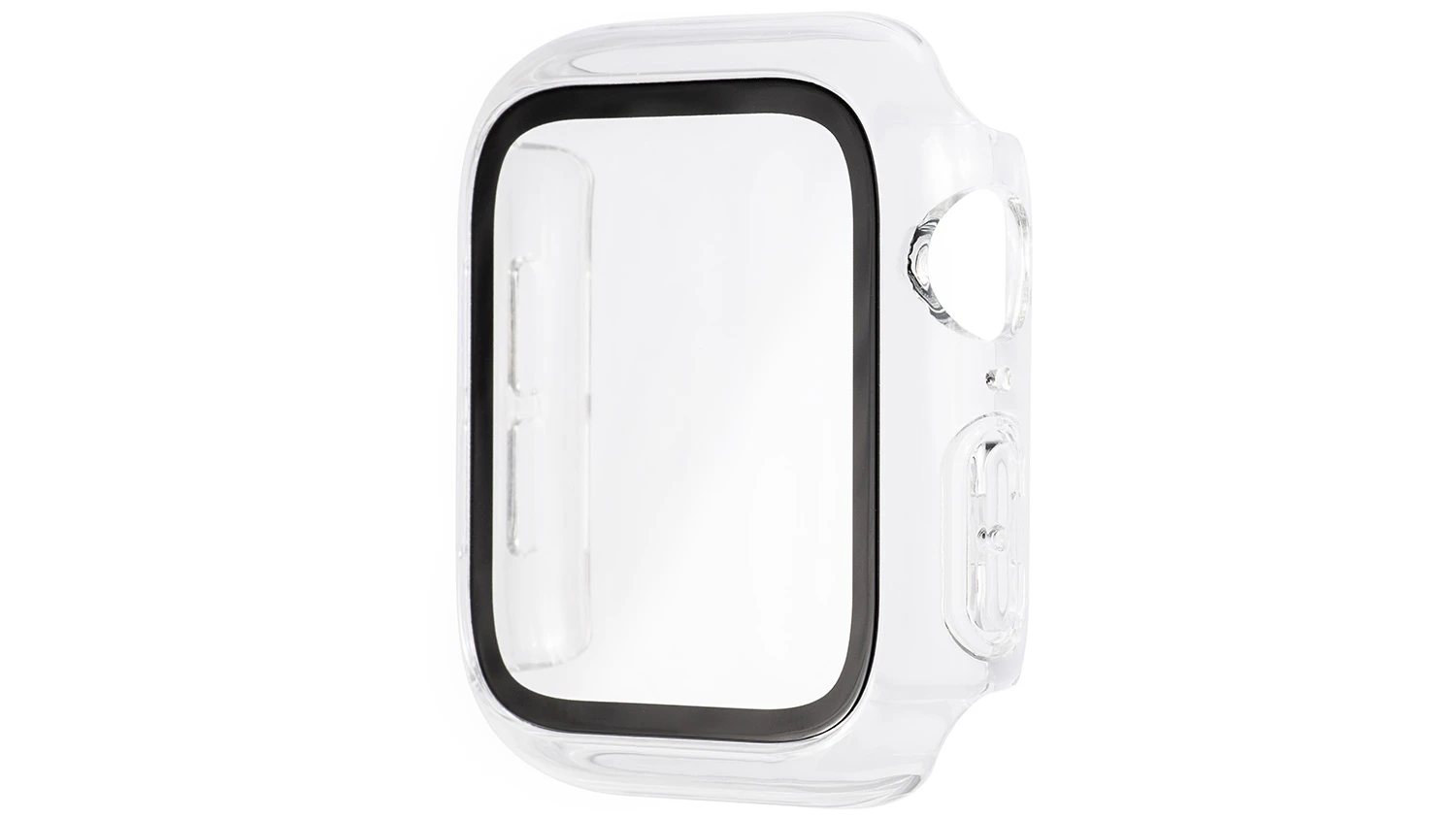 Kryt pro Apple Watch 44 mm YENKEE YCC AW70 TP průhledný na bílém pozadí zobrazující celkový design.