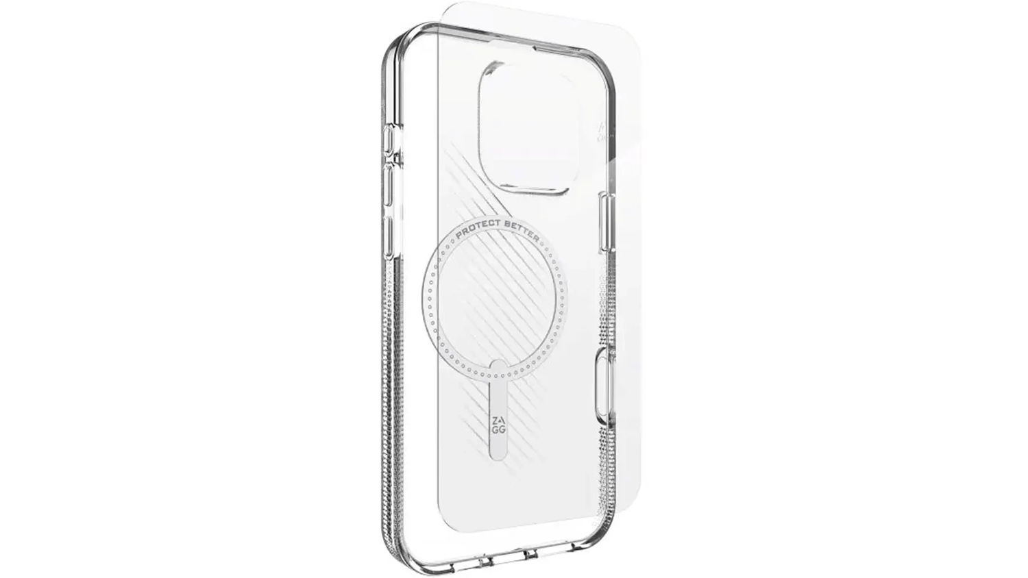 Kryt na mobil a f&oacute;lie Zagg Bundle Luxe SNAP PCR IS GL 360 iPhone 16 Pro Max Clear předn&iacute; pohled