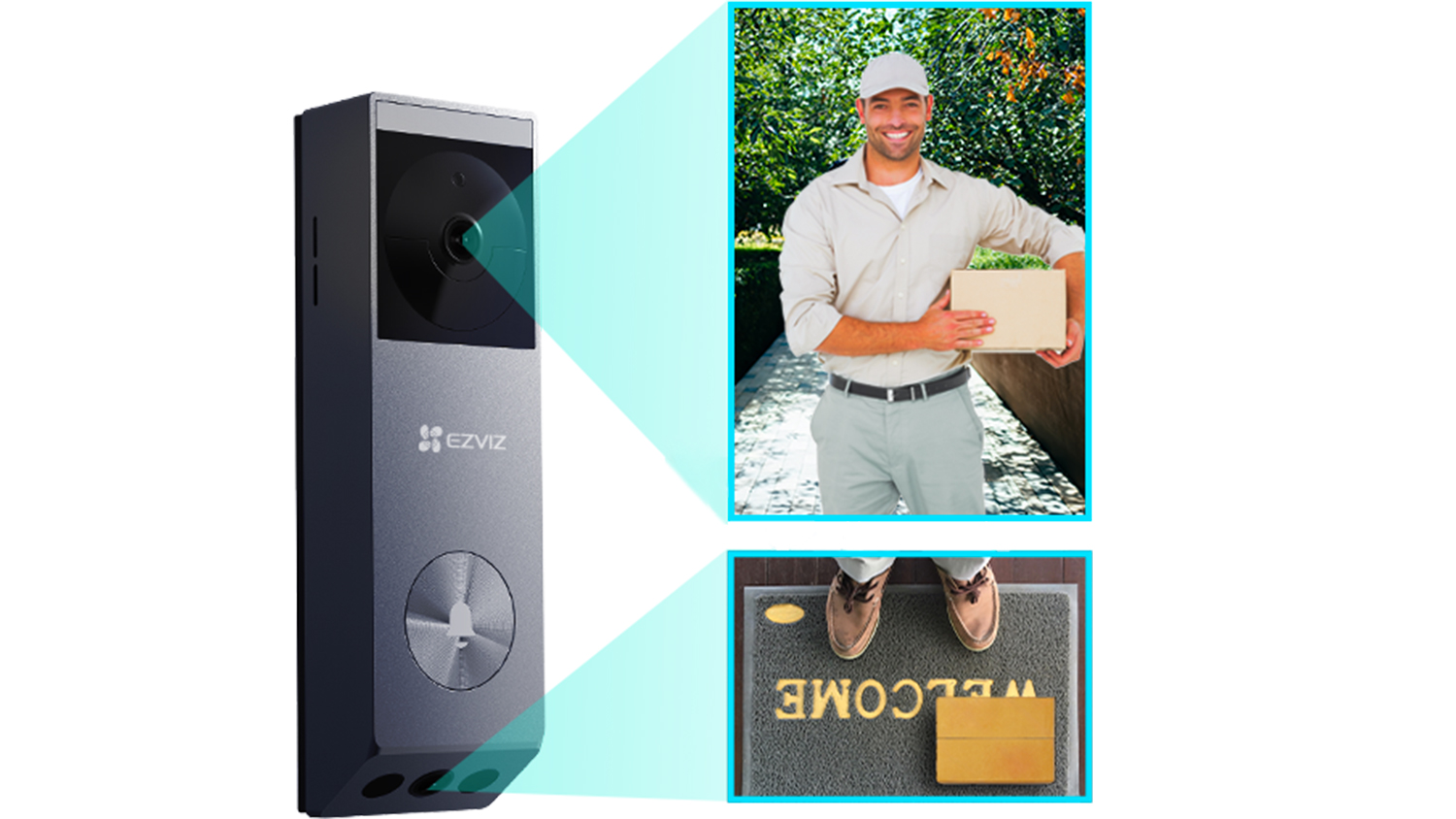 Záběr z obou kamer zvonku Ezviz EP3x Pro + CH1