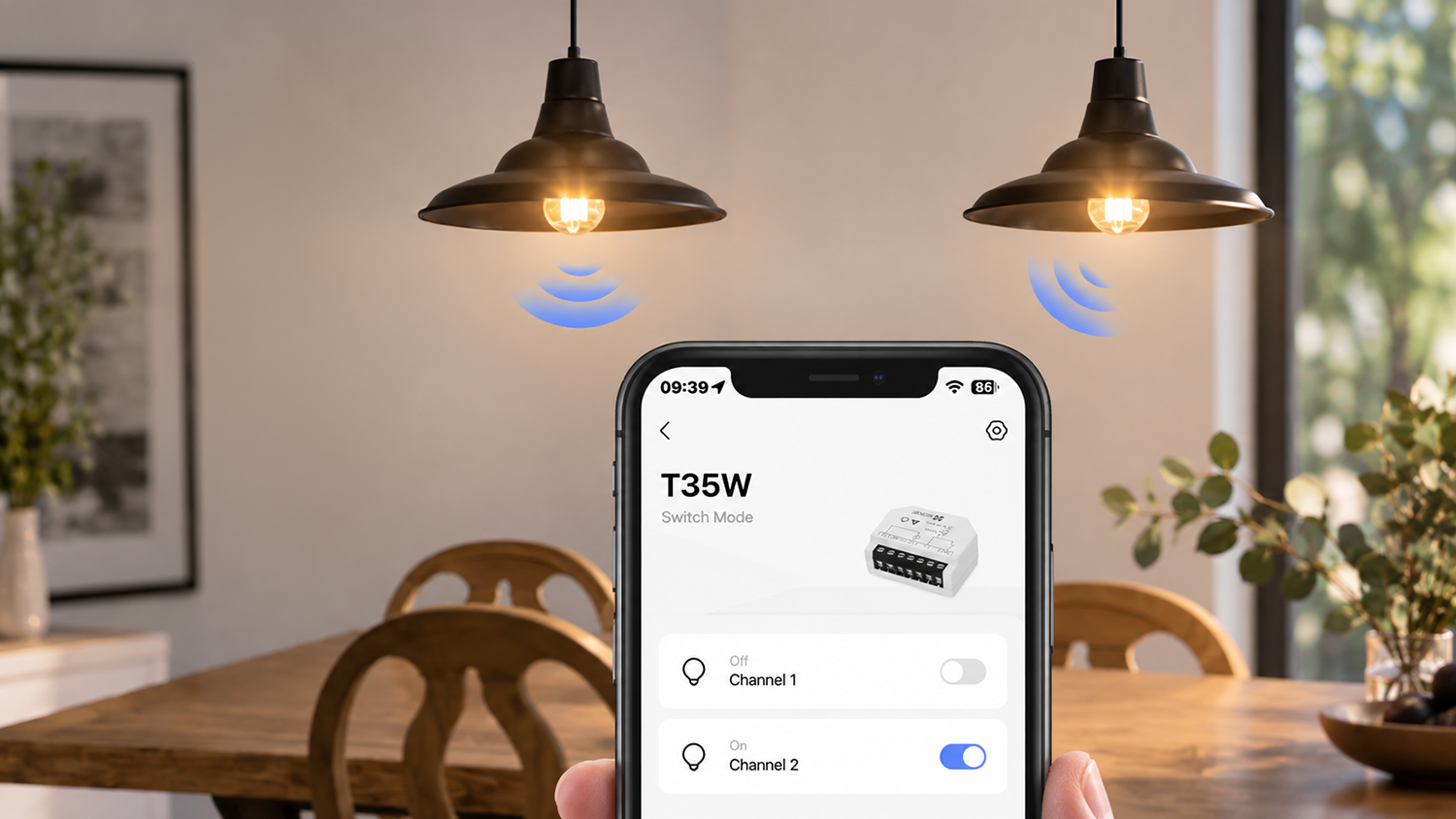 Detail aplikace EZVIZ při ovládání světel v kuchyni