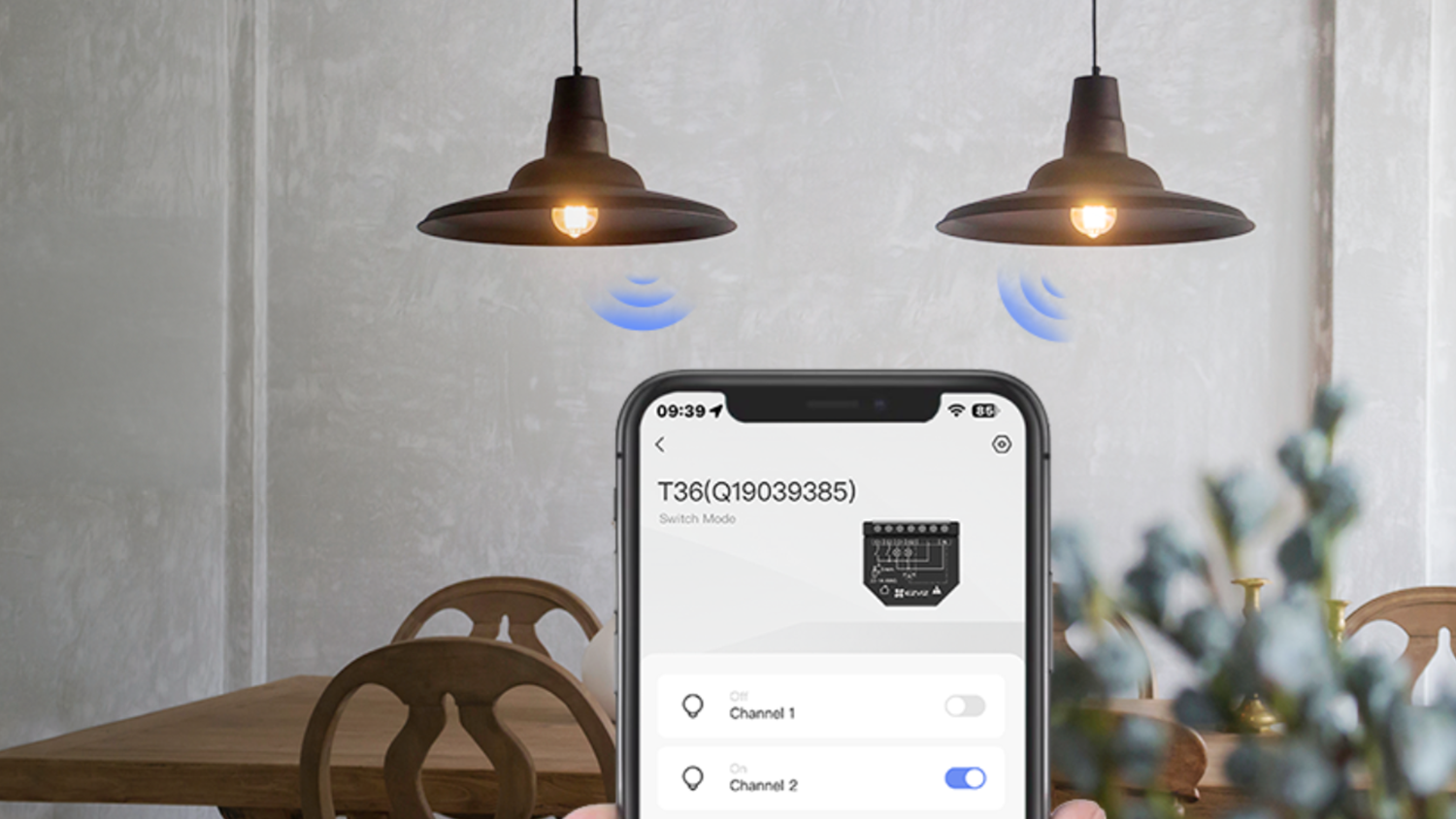 Detail aplikace EZVIZ při ovládání světel v kuchyni