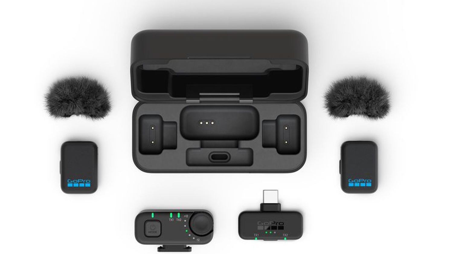 Jednotliv&eacute; komponenty sady mikrofon GoPro bezdr&aacute;tov&yacute;