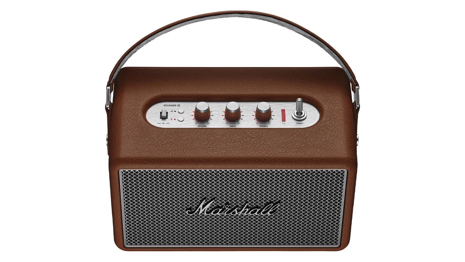 Pohľad na gombíkové ovládanie reproduktora Marshall