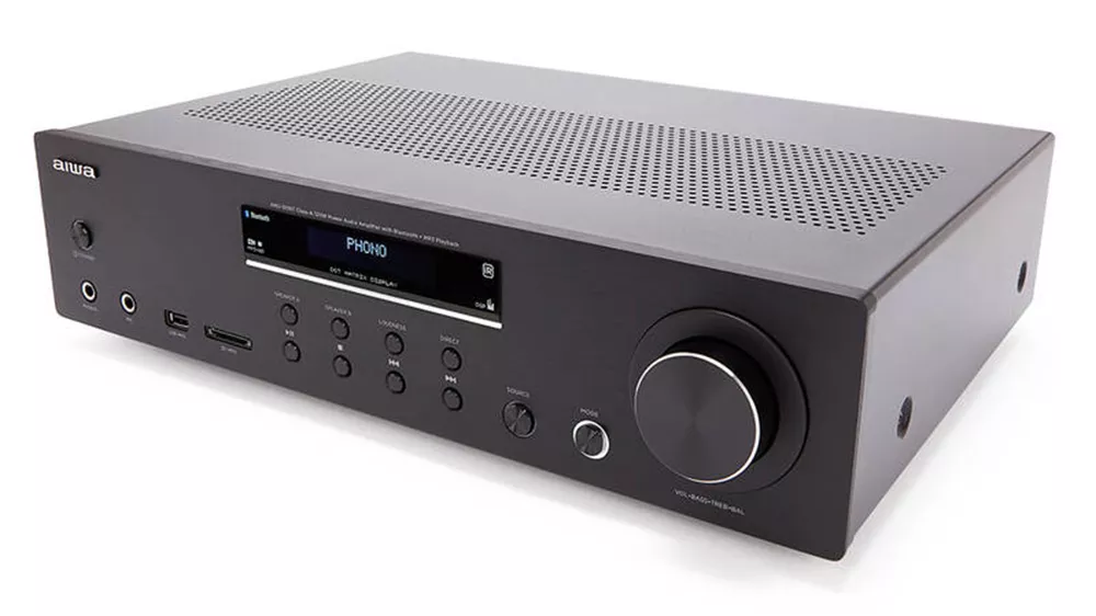 Stereo zesilovač Aiwa AMU-120BT black s detailom na ovladacie prvky