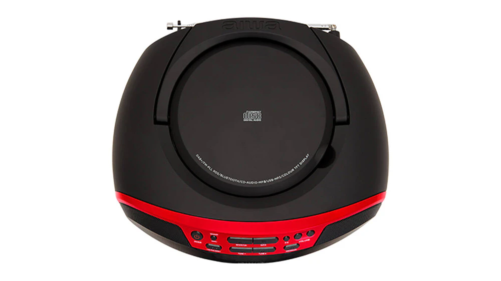 Vrchn&iacute; pohled na radiopřij&iacute;mač Aiwa BBTU-500DAB.