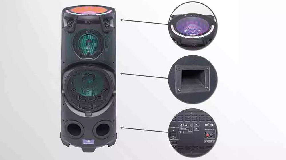 Reproduktor Akai se LED světlem a porty pro připojení