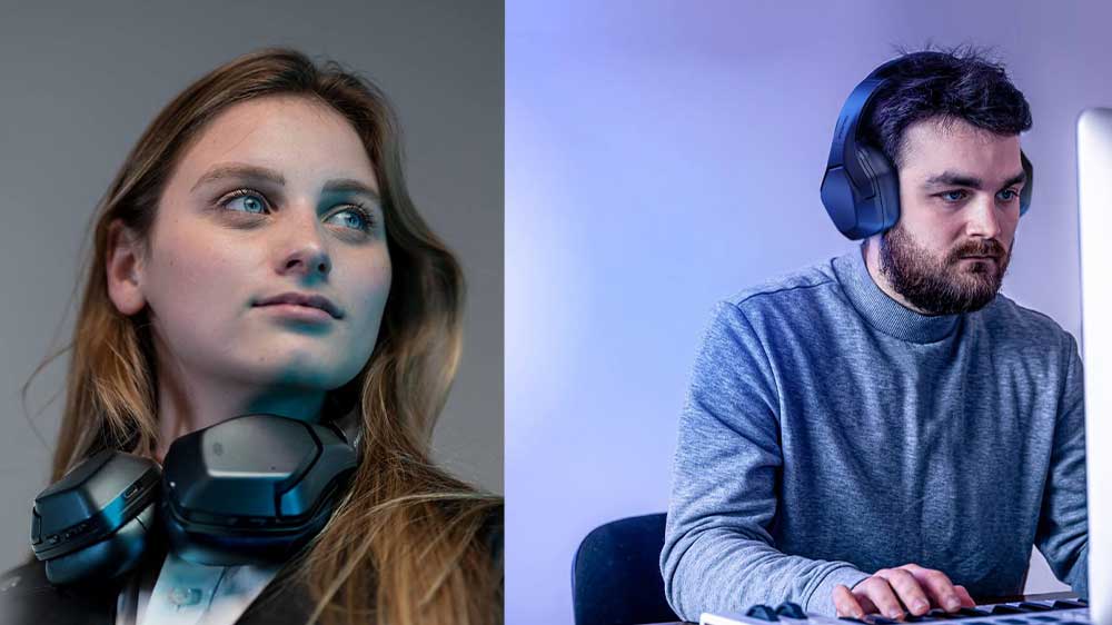 Žena a muž mají nasazená herní sluchátka COUGAR Spettro_02