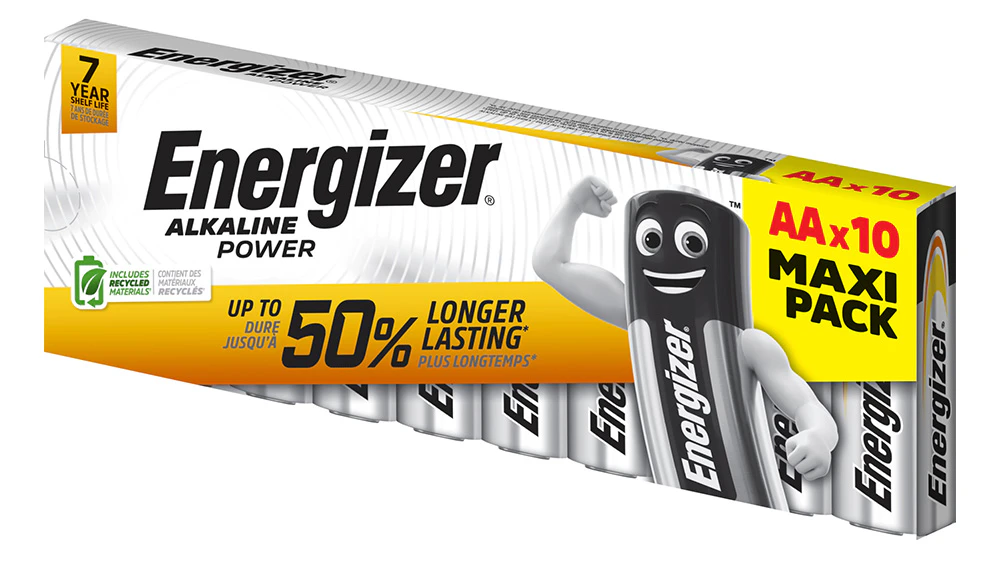 Bat&eacute;rie Energizer FP LR6 10BP na bielom pozad&iacute; zobrazuj&uacute;ce celkov&yacute; dizajn balenia