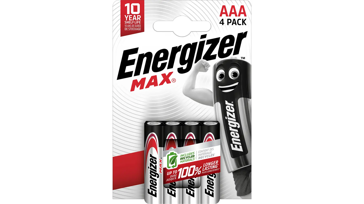 Baterie AAA Energizer Max LR03 4ks na bílém pozadí ukazující celkový design s logem Energizer