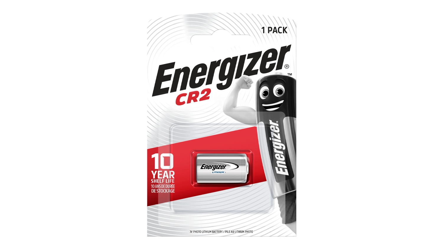 Baterie Energizer EL1CR2BP CR2 lithiová na bílém pozadí zobrazující celkový design balení