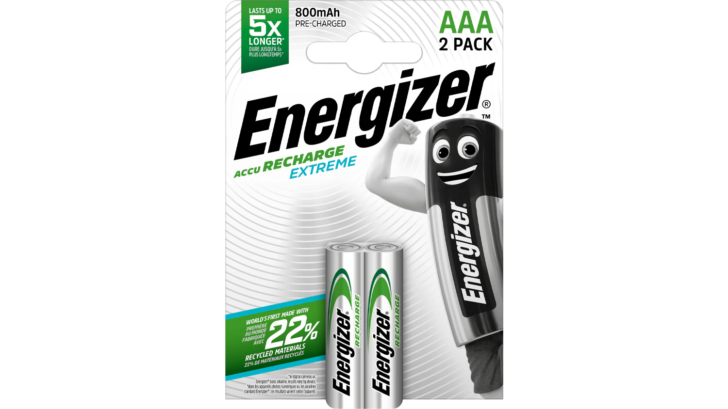 AAA akumul&aacute;tory Energizer Recharge Extreme HR03 800 mAh 1,2 V v origin&aacute;ln&iacute;m balen&iacute; na b&iacute;l&eacute;m pozad&iacute;