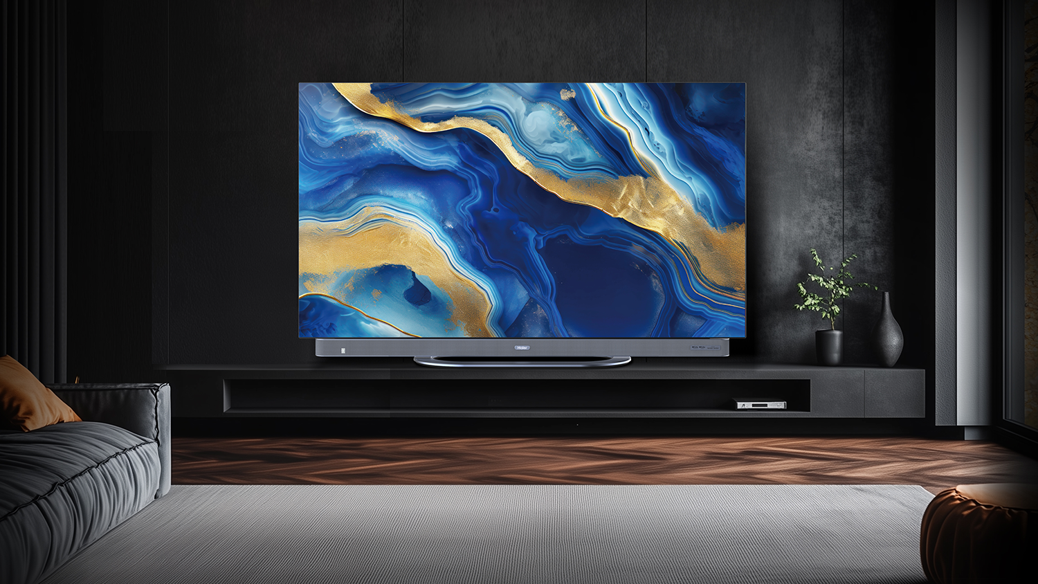 OLED televize Haier H55C95EUX v ob&yacute;vac&iacute;m pokoji