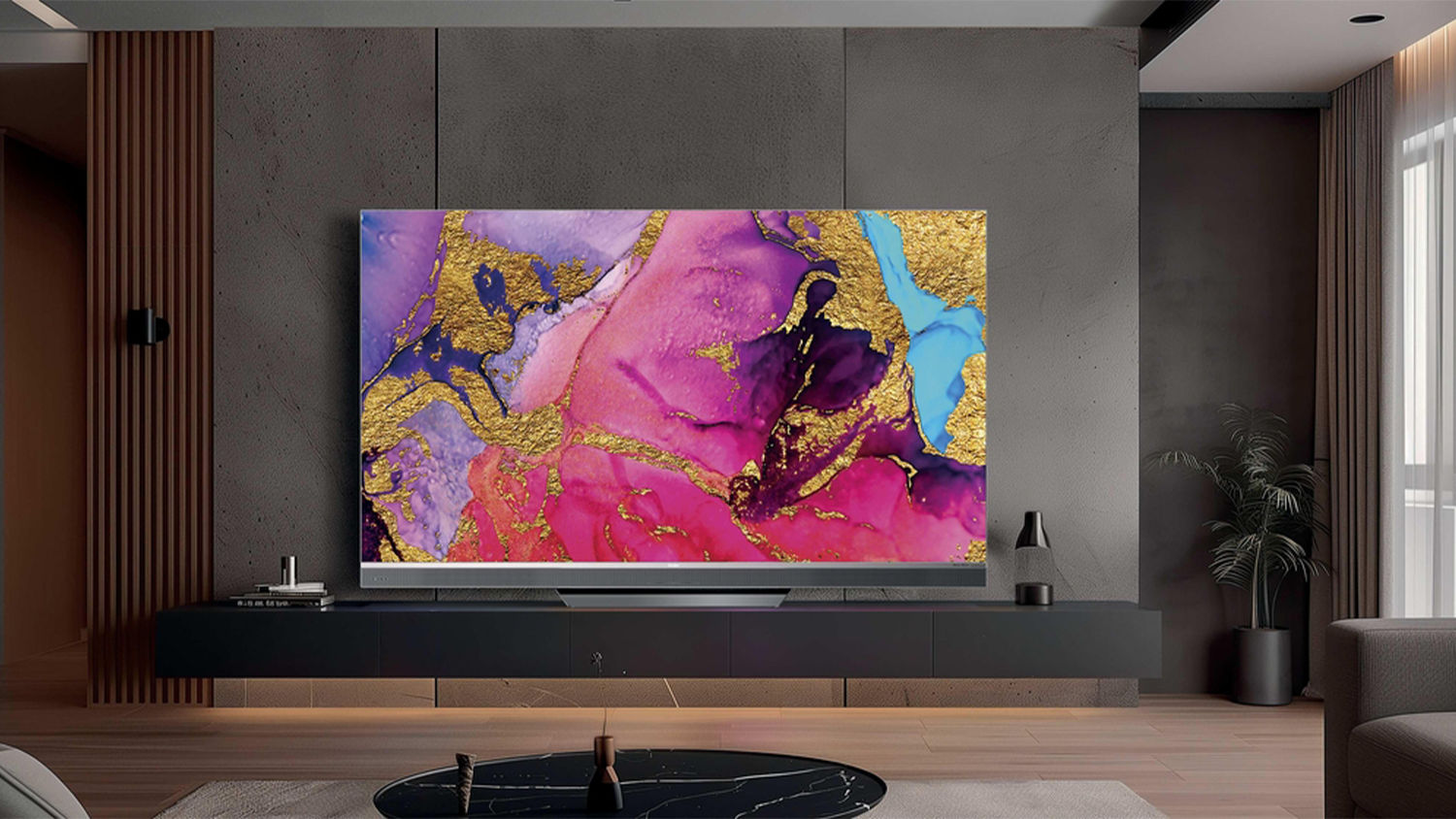 QD-Mini LED telev&iacute;zor Haier H65M95EUX v ob&yacute;vacej izbe