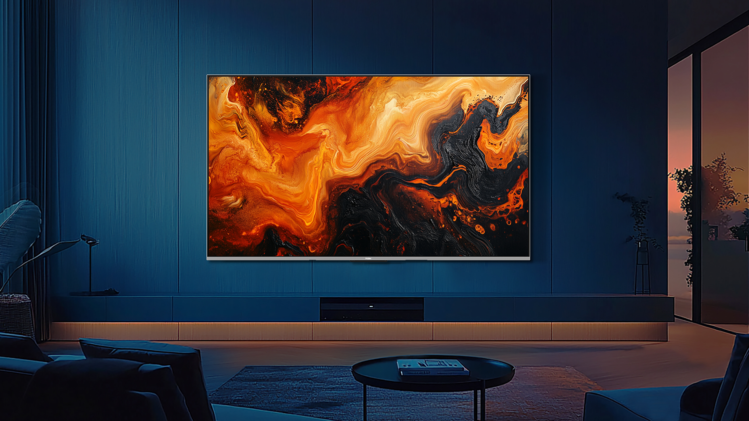 QD-Mini LED televize Haier H55M90EUX v ob&yacute;vac&iacute;m pokoji