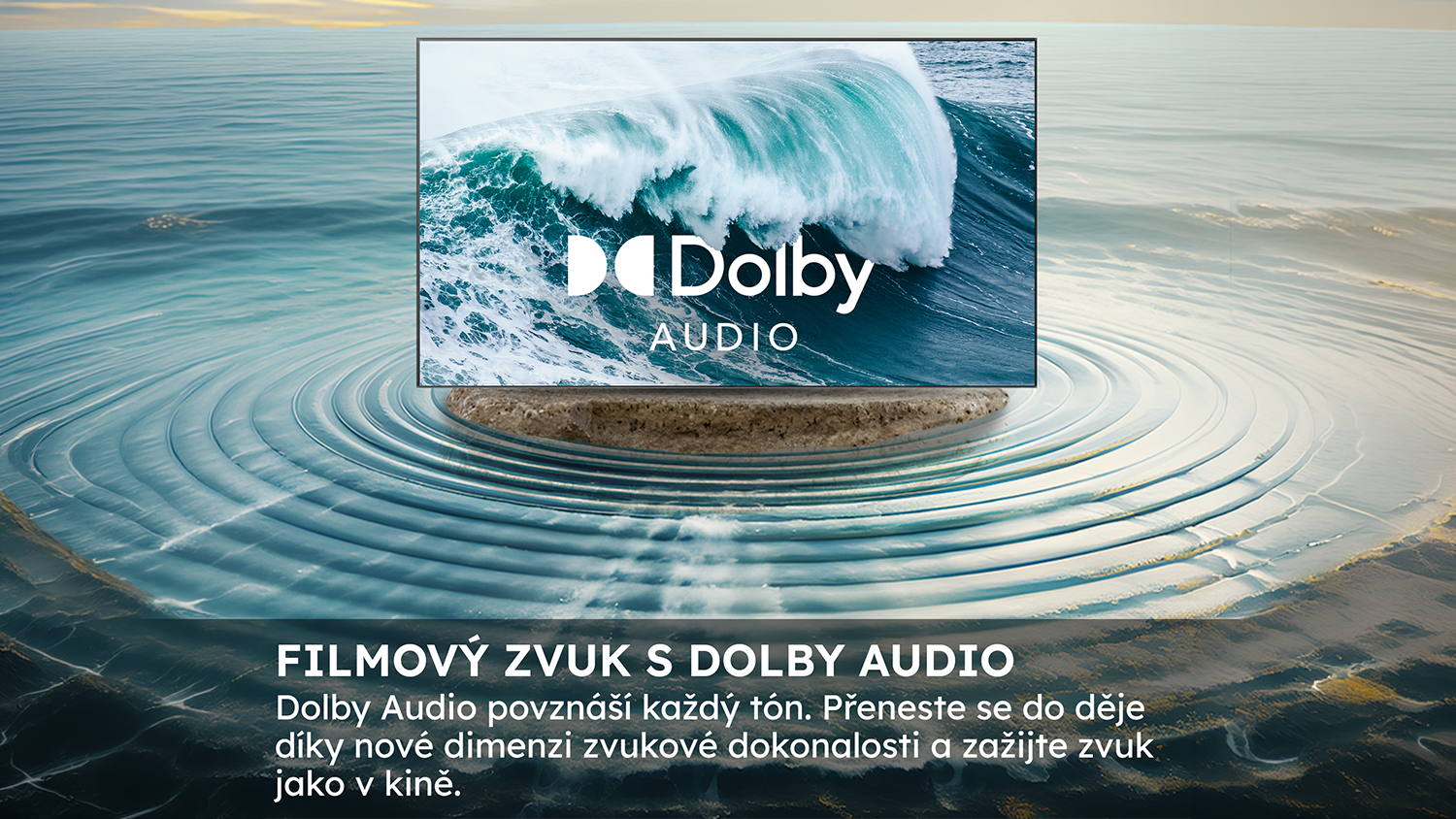 Televize Haier na skále ve vodě s vizualizací zvuku_05