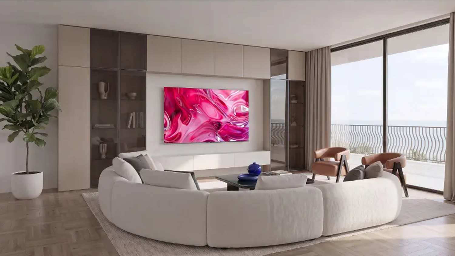 Moderná domácnosť so stenou a televízorom Haier