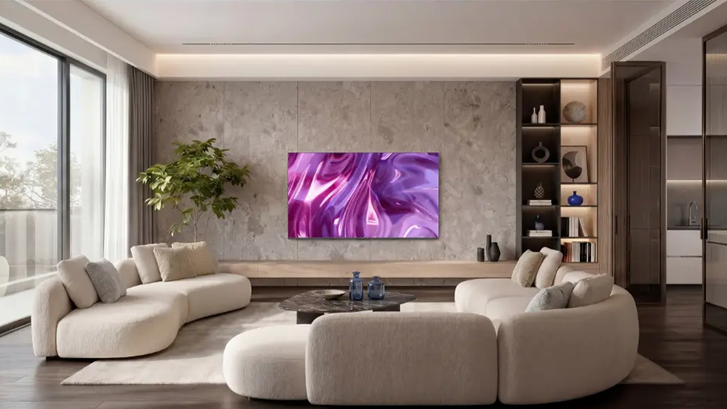 Smart TV QLED Haier H65S80GUX nainštalovaná v obývačke