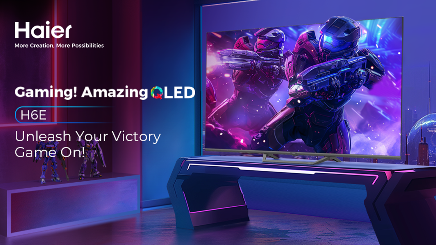 Smart TV QLED Haier H65S80GUX so zapnutou hrou