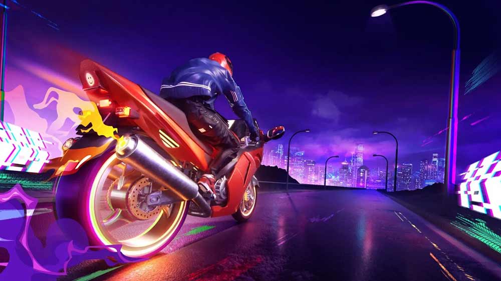 Záběr ze hry, ve kterém jede muž na motorce_05