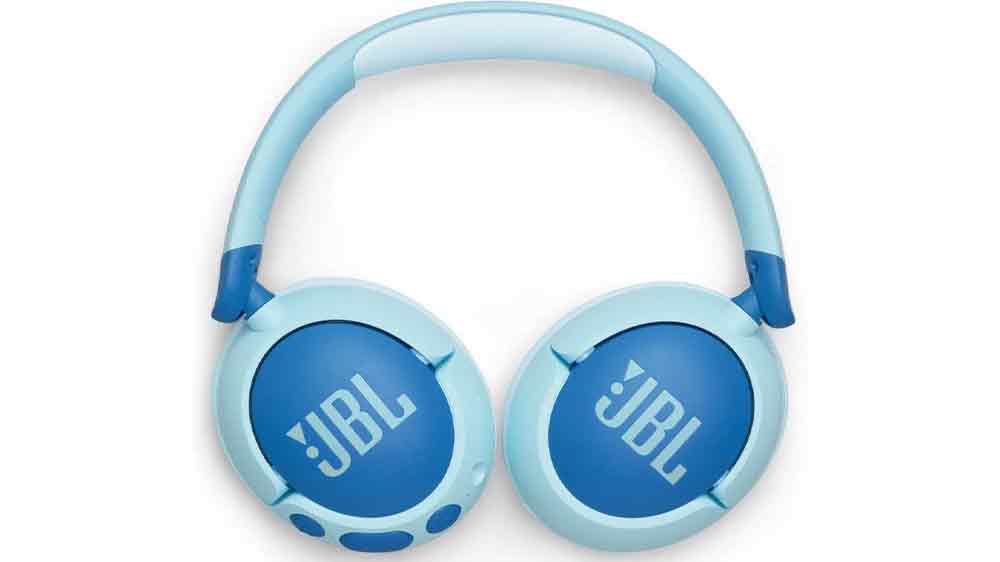Pohled zepředu na dětská bezdrátová sluchátka JBL JR470NC v modrém provedení_03