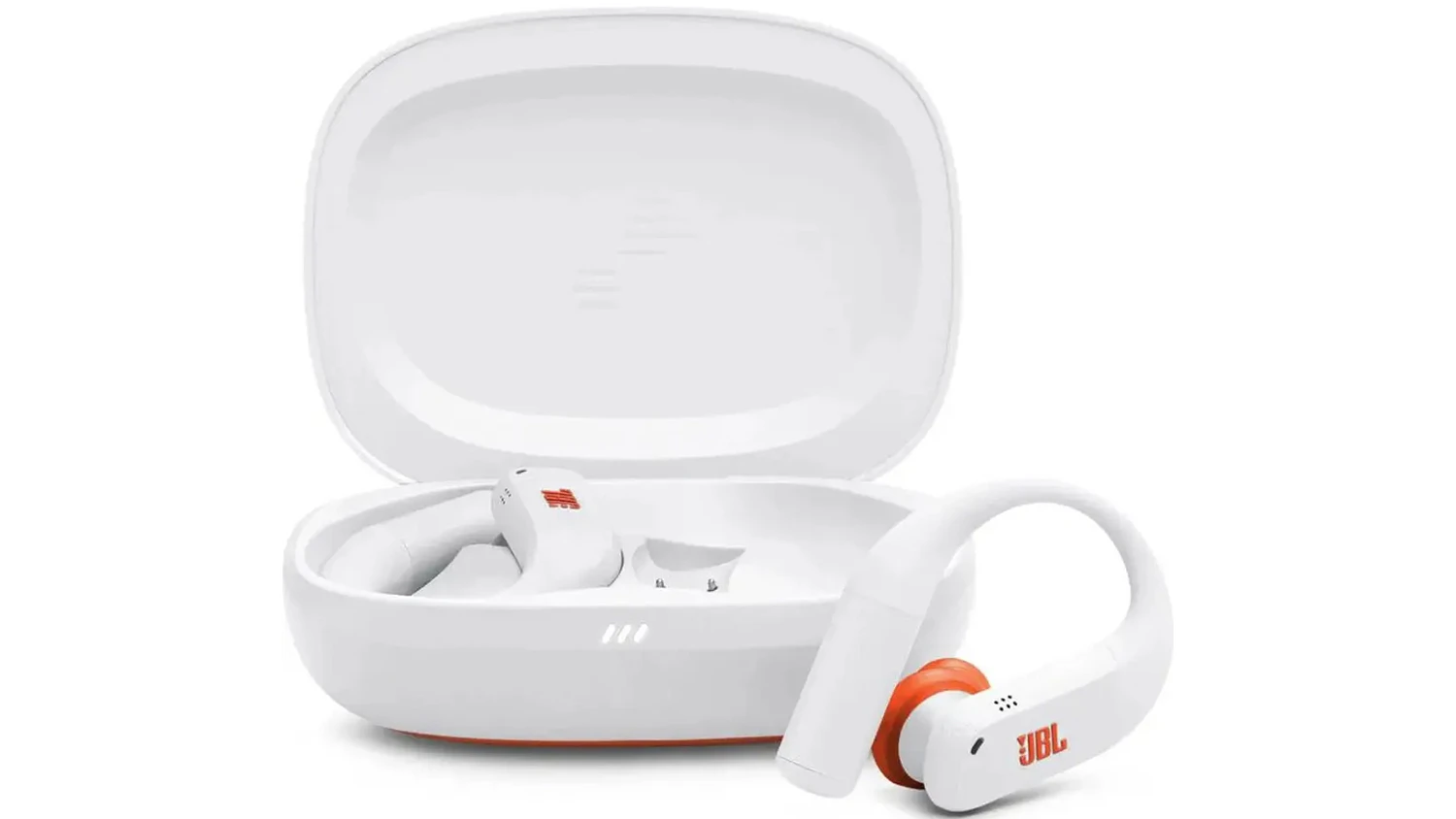 Bezdrátová sluchátka JBL Endurance Peak 4 White zepředu s pouzdrem