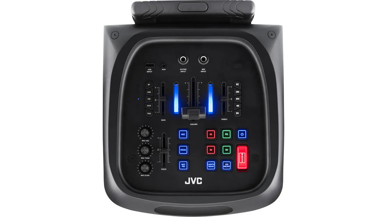 Reproduktor JVC – ovládací panel a konektory