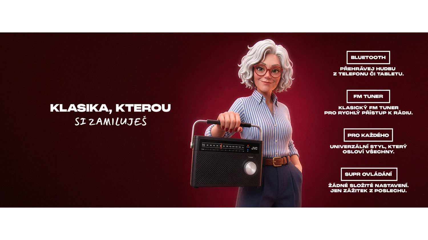 Ilustace všech funkcí radiopřijímače JVC RA-E315B