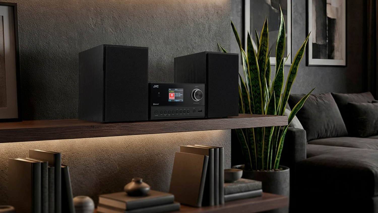Mikrosystém JVC UX-E225B černý v interiéru