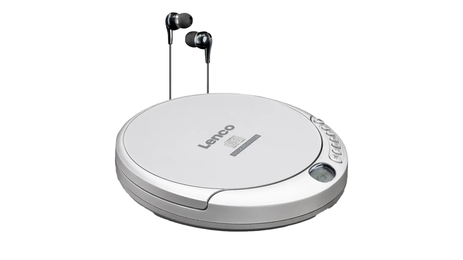 Discman Lenco CD-201SI bílý se sluchátky přední pohled