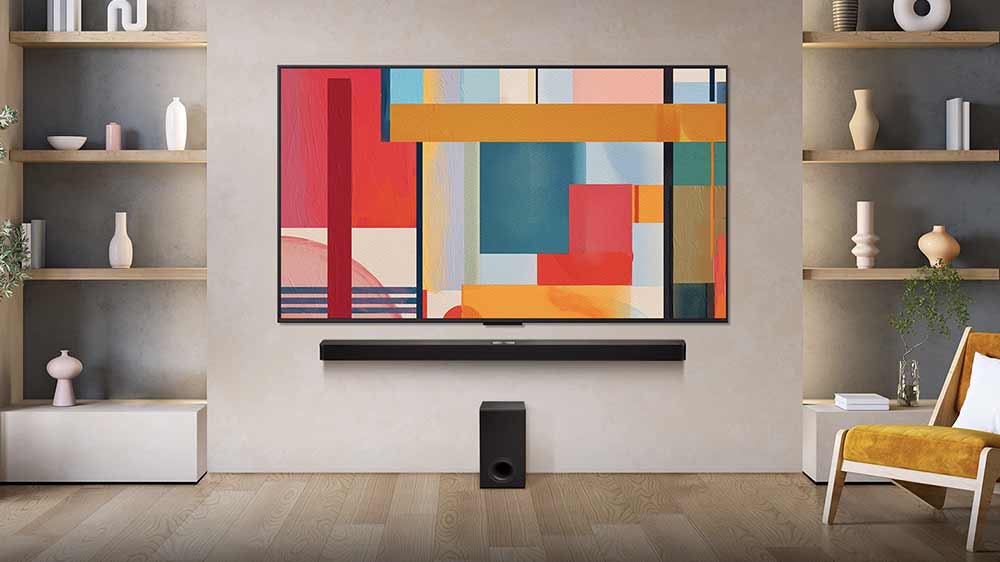 Televize LG 50QNED82A6B v obývacím pokoji na zdi_04