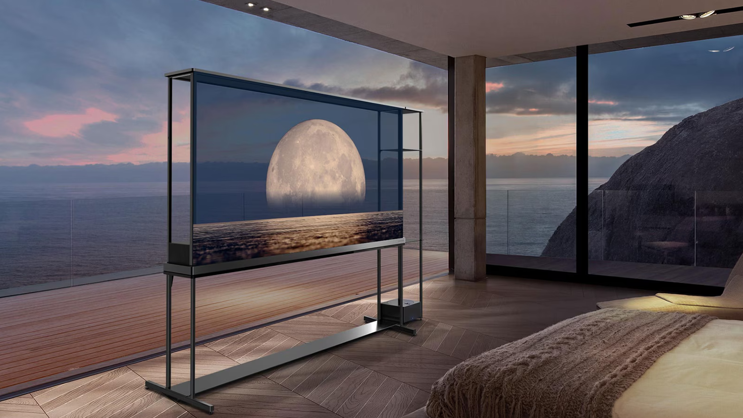 Televize LG OLED77T49LA SIGNATURE před postel&iacute;