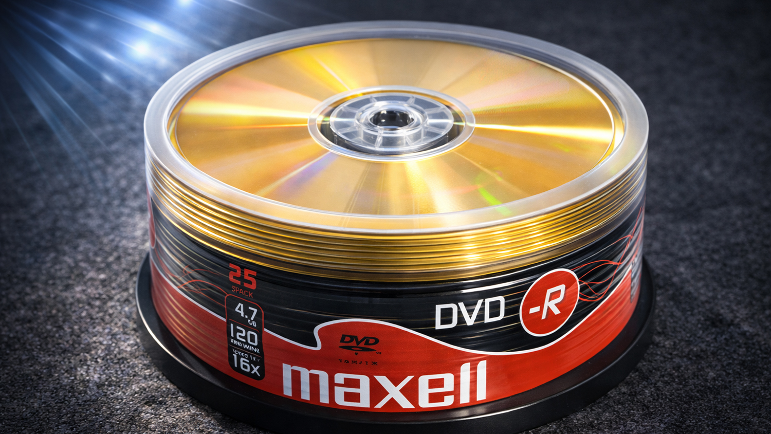 Zapisovateľn&eacute; DVD Maxell DVD-R 4,7GB 16x 25 ks spindl s viditeľnou zlatou reflexnou vrstvou a UV ochranou