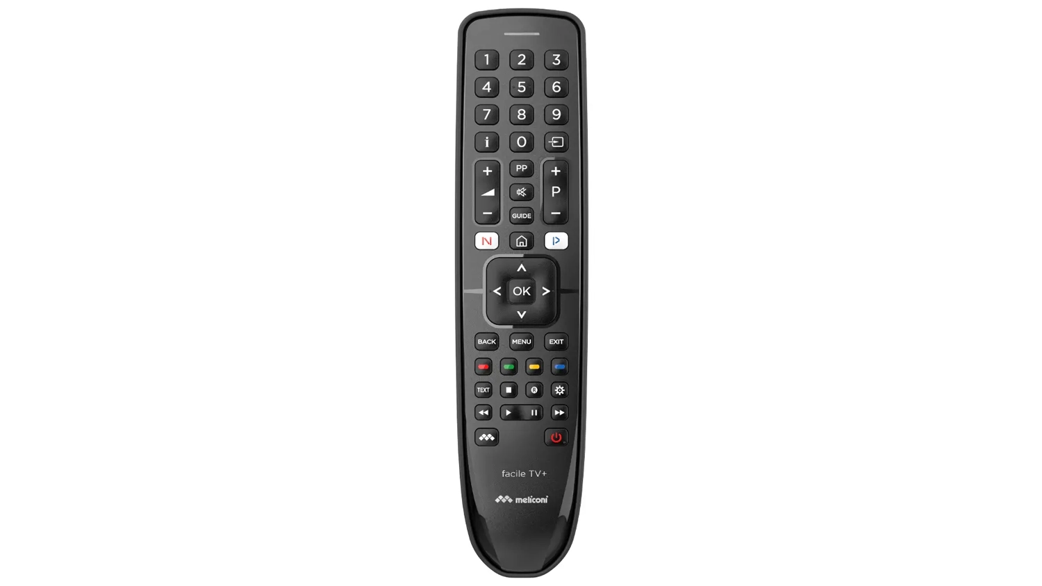 D&aacute;lkov&yacute; ovladač Meliconi Gumbody Facile TV+ čern&yacute; horn&iacute; pohled